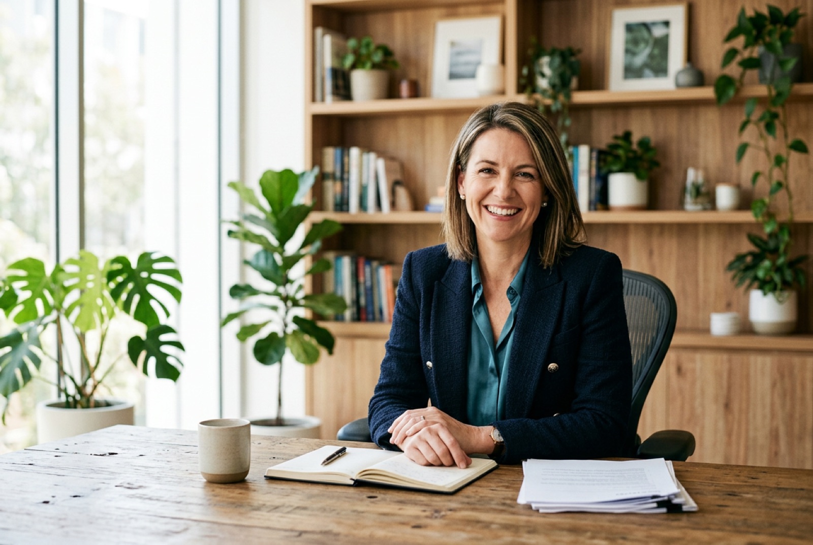 An accountant at her desk in a bright office