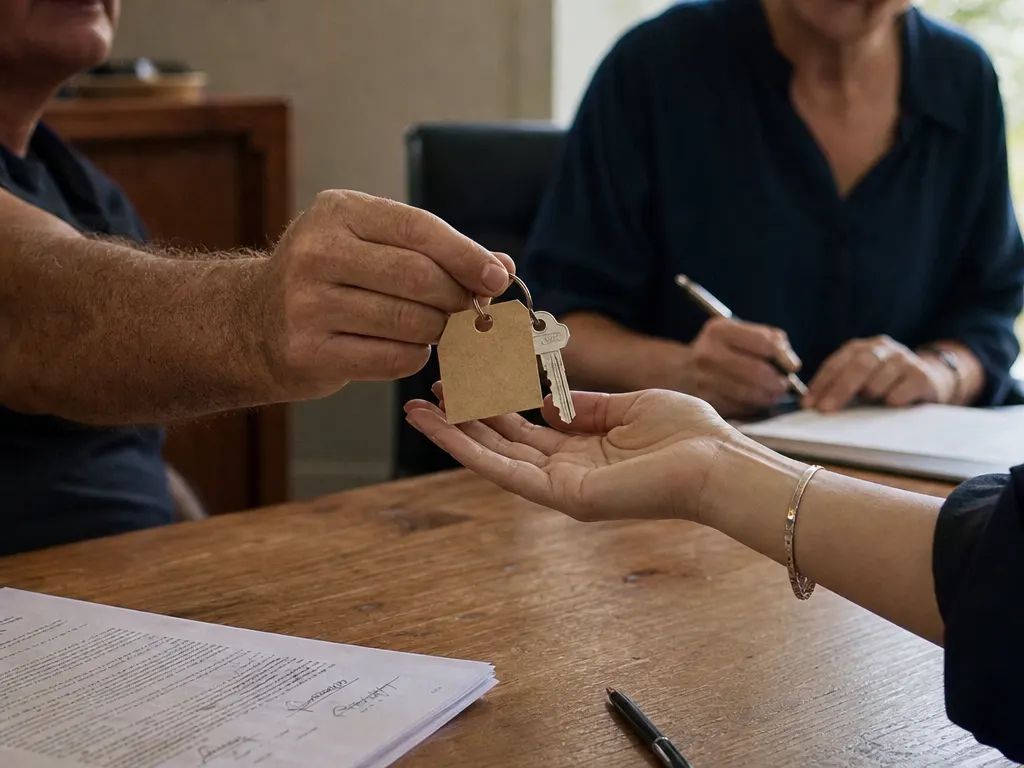 House keys handed over across the table at settlement